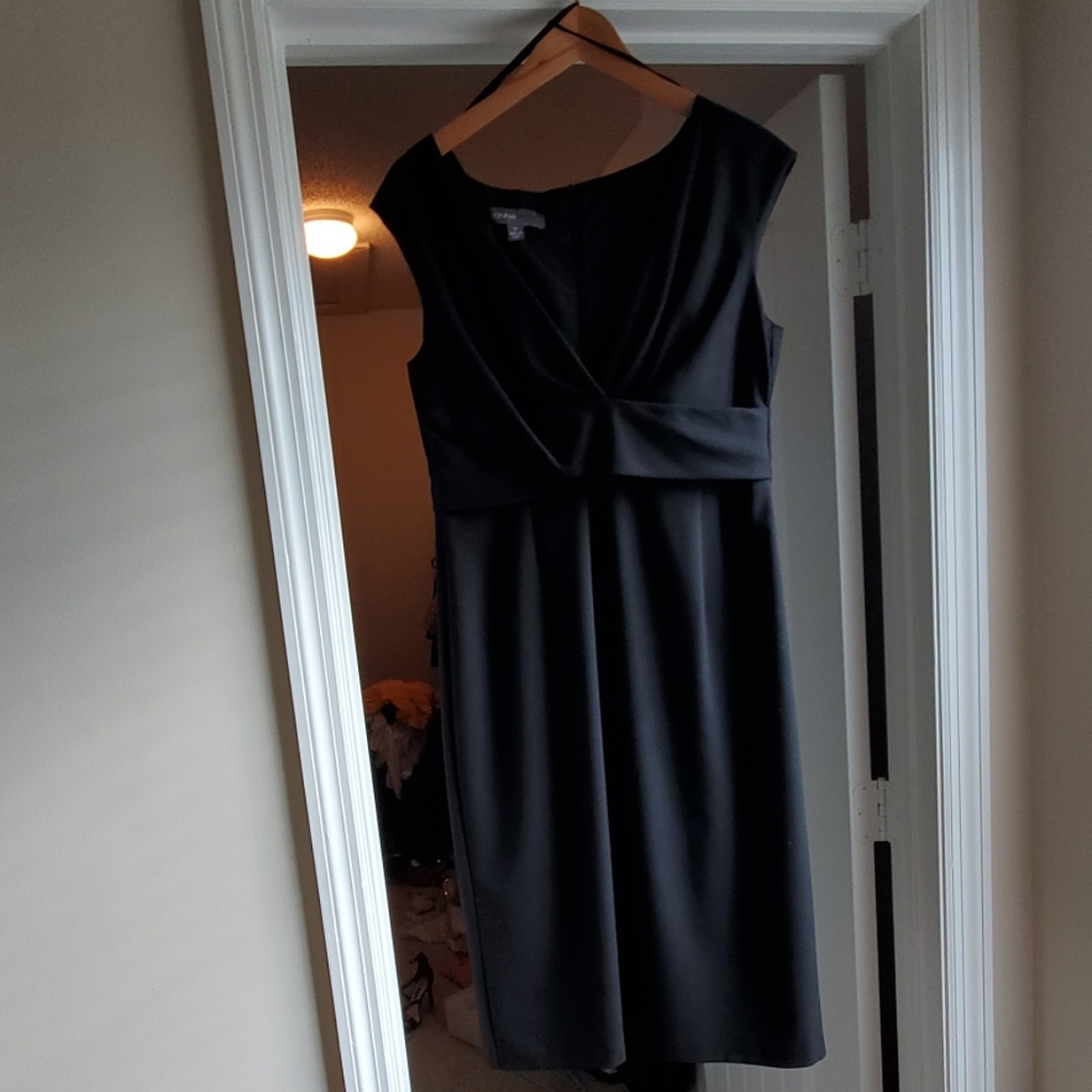 Black dress. Polyester, rayon, spandex blend.